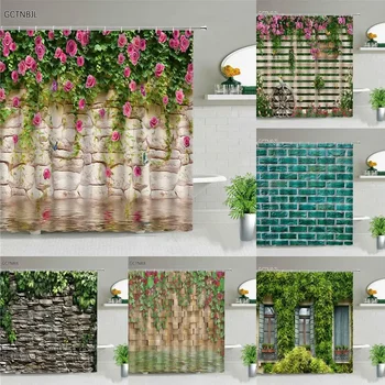 3D spausdinimas Gėlės Augalų siena Sodas Vonios kambario dušo užuolaida Natūralus kraštovaizdis Namų dekoras Neperšlampama užuolaida su kablio užuolaida