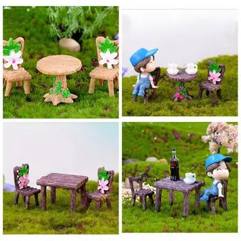 3vnt Fashion DIY Dovanos Namų dekoras Sodo baldų ornamentas Mini miniatiūrinis mikro kraštovaizdžio stalas ir kėdės