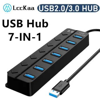 4/7 prievadas Kelių USB skirstytuvų šakotuvas USB šakotuvas USB šakotuvas 2.0 USB keli plėtikliai USB 3.0 su jungiklio maitinimo adapteriu Kabelio šakotuvas Prijungimo stotys