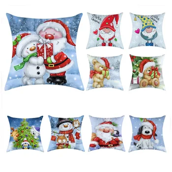 45cm Kalėdinis pagalvės užvalkalas Animacinis filmas Kalėdų Senis Sniego senis Sofos pagalvės užvalkalas Xmas pagalvės dėklas Naujųjų metų linksmų kalėdinių pagalvėlių užvalkalas