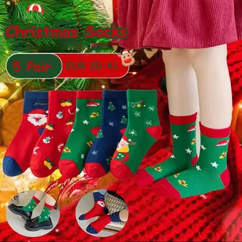 5 Pora Kalėdų senelio vaikų kalėdinės kojinės Sniego senis Medvilnės vidurio vamzdelio kojinės Korėjietiško stiliaus audinių aksesuarai Animacinis filmas 