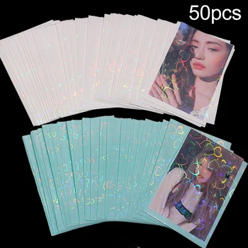 50 vnt lazeriniai blizgučiai meilės širdis fotokortelės rankovės viršutinio krautuvo laikiklis Korėja kortelės rankovė Skaidrus Kpop Idol foto kortelių apsauga