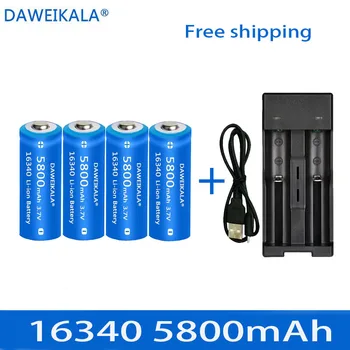 5800mAh įkraunamos 3,7V Li-ion 16340 baterijos CR123A baterija LED žibintuvėlio sieniniam įkrovikliui, kelionė 16340 CR123A baterija