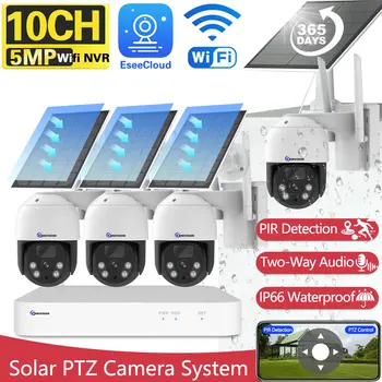 5MP 10CH WiFi NVR 100% belaidė saulės PTZ namų apsauga Baterija Automatinis sekimas 4MP kameros sistema Belaidis vaizdo stebėjimo rinkinys