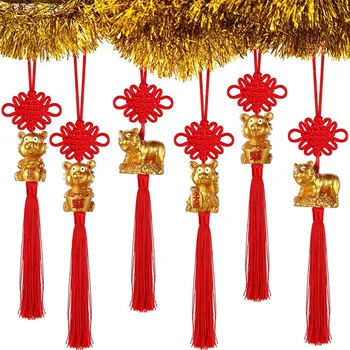 8 vnt Kiniškų mazgų puošmena Auksiniai kinų tigro metai Lucky Charms Raudonai kabantis kinų Feng Shui dekoras