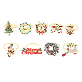 9 vnt Kalėdinių servetėlių žiedų rinkinys Metalinis kalėdinių servetėlių laikiklis Servetėlių žiedo dekoras