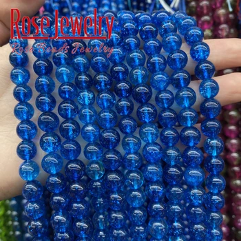 AAAAA Natural Blue Crackle Crystal Stone Beads Round Loose Spacer Beads 15