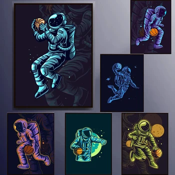 Abstract Astronaut Basketball Canvas Painting Wall Art Sportsman Astronaut Plakatas ir spausdina paveikslėlius Livimg kambario namų dekorui