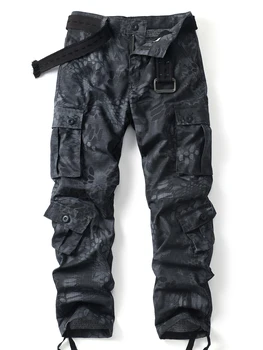 AKARMY vyriškos laisvalaikio krovininės kelnės Karinės armijos kamufliažinės kelnės Kovinės darbo kelnės su 8 kišenėmis (be diržo)