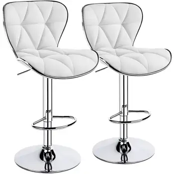 Alden Design Reguliuojama vidurio nugaros dirbtinės odos baro kėdė, 2 komplektas, baltos