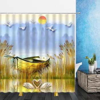 Aliejinė tapyba Jūros peizažas Dušas Užuolaidos Akvarelės Augalas Gėlių miško peizažas Neperšlampamas vonios kambario dekoras su kabliukais Vonios užuolaidos