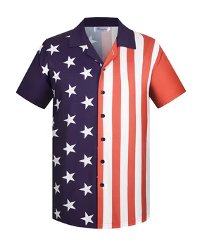Amerikos vėliava 3D spausdinti marškiniai vyrams Moteriški drabužiai Atsitiktiniai Havajų paplūdimio trumpomis rankovėmis atlapų viršūnės Kvėpuojantys greitai džiūstantys marškiniai