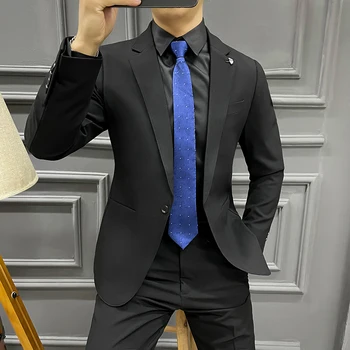 Aukštos klasės dizaino kostiumas Atsitiktiniai vyrai (kostiumas + kelnės) Stilingas stilingas plonas verslo kostiumas Dviejų dalių kostiumas Karališki mėlyni kostiumai