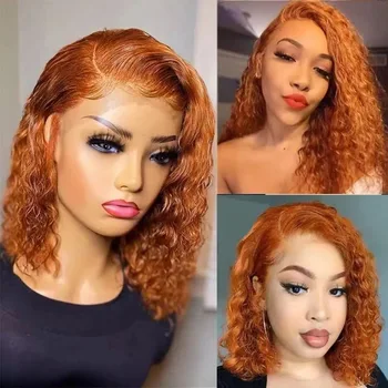 Aukštos temperatūros šilkas Afrikos moterų perukas karštas parduoda trumpus garbanotus plaukus priekiniai nėriniai oranžiniai maži garbanoti perukai Rinkinys elegantiškas gražus
