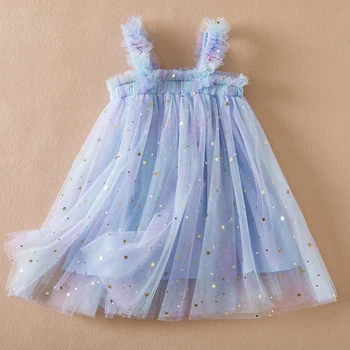 Baby Girl Princess suknelė Blizgučiai Vaivorykštė Tiulis Tutu suknelė Mažylis Vaikai Vasaros saldžių dirželių suknelės Kūdikių gimtadienio vakarėlio drabužiai