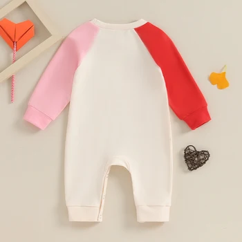 Baby Girls kombinezonas ilgomis rankovėmis įgulos kaklo raidės Spausdinti kontrastinės spalvos laisvalaikio romperio drabužiai