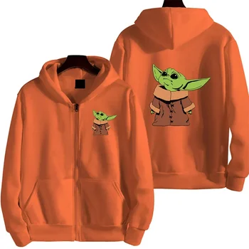 Baby Yoda striukė su užtrauktuku su gobtuvu 2024 m. pavasaris ir ruduo Nauji laisvalaikio vyriški ir moteriški sportiniai marškiniai Žali drabužiai