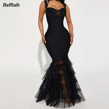 Bafftafe Black Fishtail Oficialios vakarinės suknelės Matte Satin Tiulis Moterys Specialūs vakarėliai Prom chalatai Undinė Pamergės suknelė