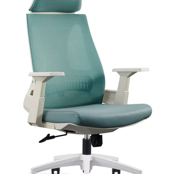 Baltas įrėmintas biuras su galvos atrama, interneto kavinė, kompiuteris, tinklinis audinys, kvėpuojanti ir reguliuojama ergonomiška pasukama kėdė