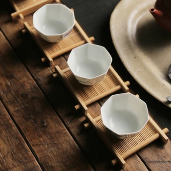 Bambuko puodelio padas Izoliuotas padėkliukas Teacup kilimėlis arbatos stalui Placemats dekoravimo restoranas Namų virtuvės dekoro priedai