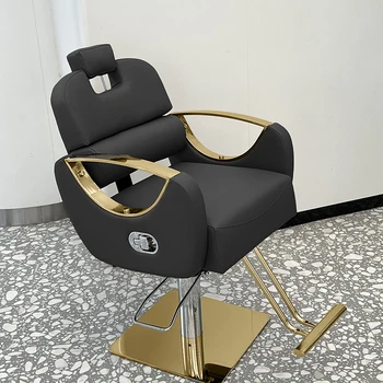 Barbershop Pasukama salono kėdė Odinė prabangi auksinė kirpykla Salono kėdė Hidraulinė koja Silla De Barbero baldai