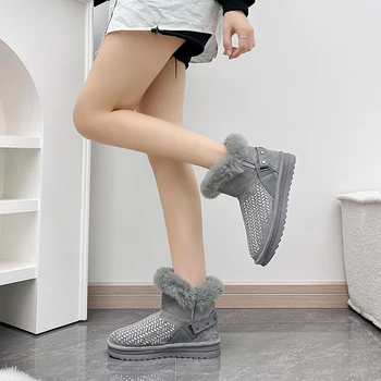 Batai moterims 2023 Nauji įsispiriami moteriški batai Fashion Crystal Daily Boots Moterims Nauji trumpi pliušiniai sniego batai Laikykite šiltus plokščius batus