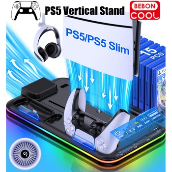 BEBONCOOL S2000 RGB vertikalus stovas NAUJAM PlayStation 5 Slim/PlayStation 5 aušinimo stoties nešiojamojo kompiuterio klasės aušintuvui PS5 įkrovikliui