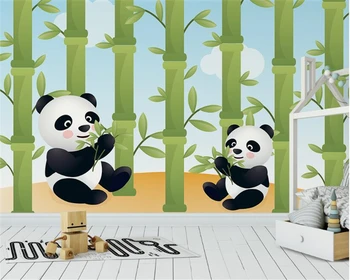 beibehang Aukštos kokybės mados tapetai mieli animaciniai gyvūnai panda valgo bambuką vaikų kambarys fonas papel de parede sieninis popierius