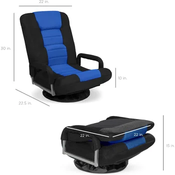 Best Choice Produktai Pasukama žaidimų kėdė 360 laipsnių daugiafunkcis grindų kėdės rokeris televizoriui, skaitymui, atlošui - juoda/mėlyna