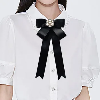 Black Crystal Bow Tie Sagė Madinga Korėjos Britų moterų koledžo stiliaus marškinių apykaklė Gėlių aksesuarai Smeigtukai Dovana moterims
