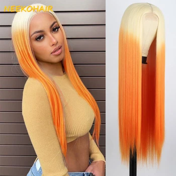 Blondinė su oranžine ombre 13x6 HD nėrinių priekinis perukas tiesus 13x4 skaidrus nėrinių priekinis arba 4x4 užsegimas Žmogaus plaukų perukai moterims