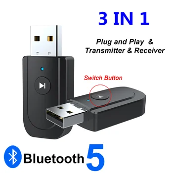 Bluetooth 5.0 Garso imtuvo siųstuvas 3 IN 1 Mini 3,5 mm lizdas AUX USB stereofoninės muzikos belaidis adapteris televizoriui Automobilių PC ausinės