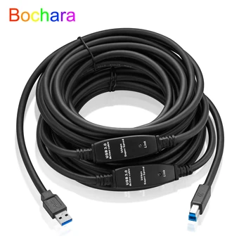 Bochara USB 3.0 Spausdintuvo kabelis Įmontuotas IC mikroschemų rinkinys USB 3.0 A tipo vyriškas iki B tipo vyriškas OD7mm folija + pintas dvigubas ekranuotas 5m 10m