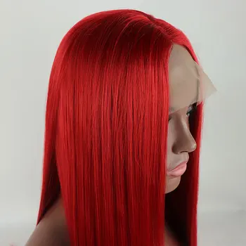 Bombshell Dark Fire Red Long Straight Synthetic 13X4 nėrinių priekiniai perukai be klijų aukštos kokybės karščiui atsparūs pluoštiniai plaukai moterims