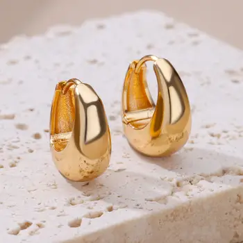 Chunky nerūdijančio plieno lankų auskarai moterims Aukso spalvos vandens lašo auskarai 2023 m. Tendencija Vestuvių estetinių papuošalų vakarėlio dovana