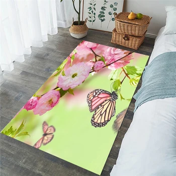 CLOOCL Madingi kilimai Šviežios gėlės Drugelio menas 3D spausdinti grindų kilimėliai Kilimėliai svetainei Neslidus virtuvės kilimėlis Alfombra
