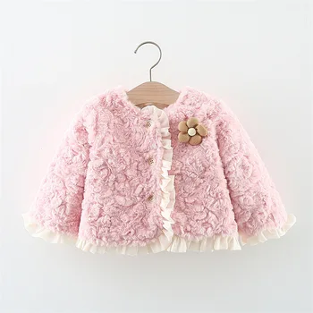 Coat Girls Rudens žiemos sezonas Nauji korėjiečių vaikų drabužiai 2023 m. Kardiganas ilgomis rankovėmis Kūdikis Storas aksomas Šilti nėriniai