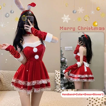 Cosplay Triušio mergaitės uniforma Seksualus sijonas Kawaii Kalėdų atostogų rinkinys Helovino kostiumas Moteriški drabužiai Anime Aksominė suknelė
