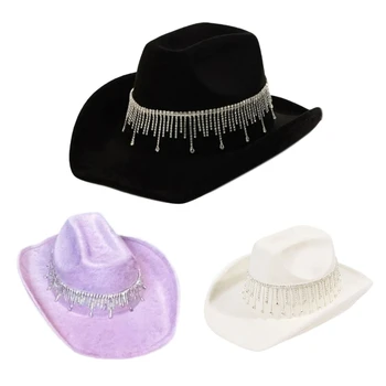Cowgirl Hat with Shimmering Rhinestones for Bachelorette Party Itin mirksintys cirkonio akmenys Vakarų kaubojaus skrybėlė nuotakai