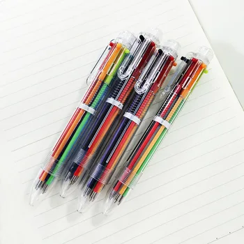 Creative Transparent Pen Shell 6 spalvų vidutinio aliejaus tušinukas Pointo rašiklis Mielas studentų daugiaspalvis biuro raštinės reikmenų rašymo įrankis