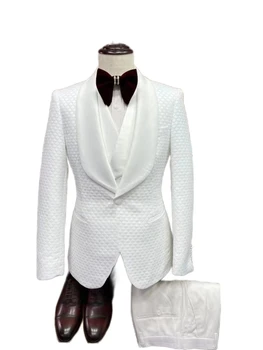 Custom Formal Baltas žakardo vestuvinis kostiumas vyrams Fashion groom prom Blazer tuxedo classics trajes de hombre costume homme 남자 양복