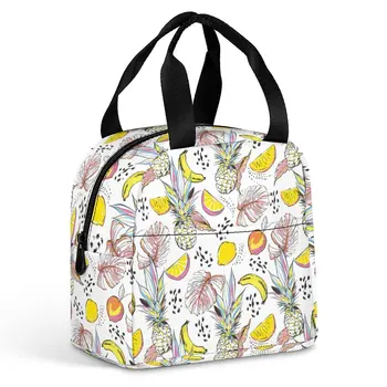 Custom Pattern Tote Lunch Bag for Women Painted Pineapple Print Portable Meal Bag Picnic Travel Breakfast Box Office Work School
