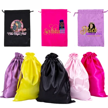 Custom Satin Bag Wig Satin Packaging Bags Satin Bag Tearvir Bag Satin Hair Bag Satin Wig Bags For Packed Hair Extensions 5Pc