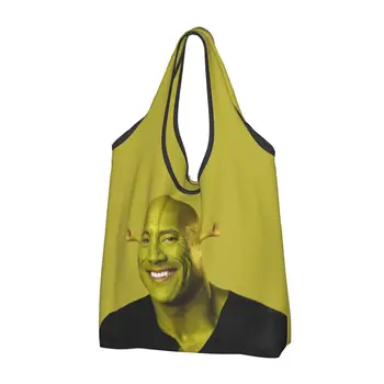 Cute Print Dwayne The Shrok Johnson Shopping Tote Bags Portable Shoulder Shopper The Rock Muscle Man rankinė