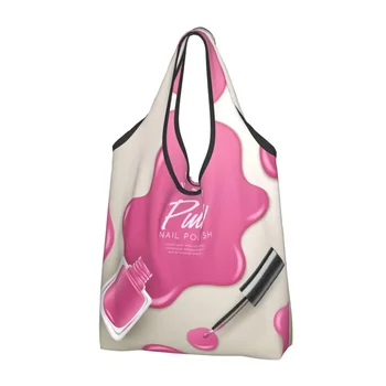 Daugkartinio naudojimo rožinis nagų lakas Meno apsipirkimas Moterų krepšys Nešiojamas manikiūras Manikiūras Bakalėjos prekės Pirkėjų krepšiai