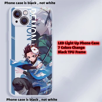 Demon Anime Girl LED stiklinis telefono dėklas, skirtas iPhone 14 13 12 11 Pro Max Mini X XS XR SE2020 6 7 8 Plus Light Up galinis dangtelis