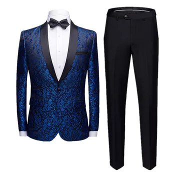 Didelio dydžio 7XL vyrų verslo banketinis kostiumas 2 dalių mėlyna / juoda / rožinė mada Vyrai prabangus vestuvinis švarkas ir kelnės