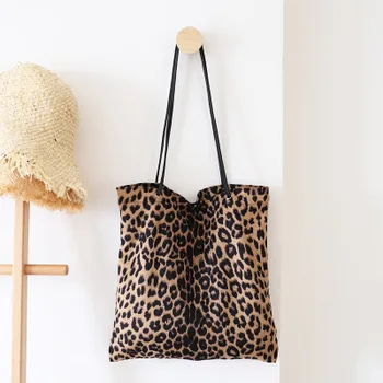 didelis grynos medvilnės leopardo atspaudo drobinis krepšys Fashion Ladies Shoulder Didelės talpos rankinės Totes Women Sisters Confidante dovanų krepšys