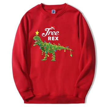 Dinozaurų kalėdinis gobtuvas Medis Rex Linksmos Kalėdos apvaliu kaklu Hip Hop Oversize drabužiai Sportinis kostiumas Sportinis kostiumas Džemperis ilgomis rankovėmis Gatvės apranga