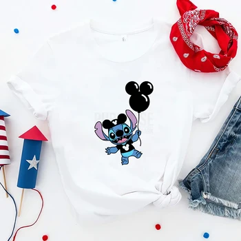 Disneilendo drabužiai Kawaii dygsnis Mikio elementas Spausdinti Disney marškinėliai Femme Prancūzų mados laisvalaikio atostogos Moteriški marškinėliai